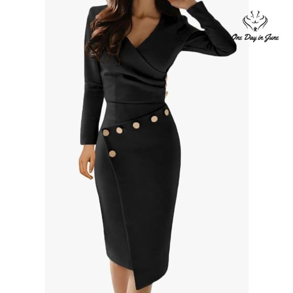 Lrady Deep V Neck Pencil Midi Dress Size S